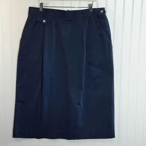Vintage David Brooks Women’s Size 18 Navy Side Button Pleated Slot Pocket Midi